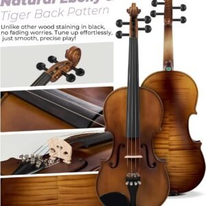 Vangoa Violin 1/4 Size Set Fiddle Outfit, Handcrafted Quarter Starter Acoustic Violins Kit with Solid Wood Side Board Lightweight Hard Case for Beginners Students, Child, Kids, Adults, Right Handed