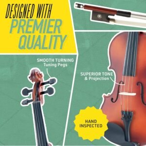 Mendini By Cecilio Violin For Kids & Adults - 4/4 MV Metallic Black Violins, Student or Beginners Kit w/Case, Bow, Extra Strings, Tuner, Lesson Book - Stringed Musical Instruments