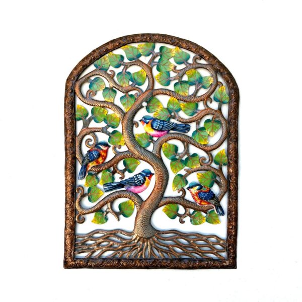 Handcrafted Haitian Metal Wall Art – Tree of Life with Colorful Birds