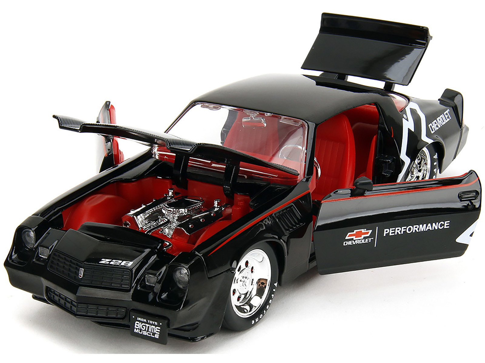 1979 Chevrolet Camaro Z28 "Chevrolet Performance" Black with Carbon Hood and Red Interior "Bigtime Muscle" Series 1/24 Diecast Model Car by Jada - Image 4
