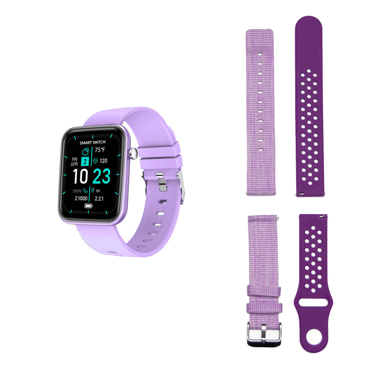 Color: PURPLE - Advanced Smartwatch With Three Bands And Wellness + Activity Tracker