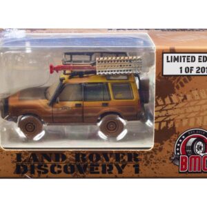 Land Rover Discovery 1 RHD (Right Hand Drive) "Camel Trophy" Yellow (Dirty Mud Version) with Roof Rack Extra Wheels and Accessories Limited Edition to 2016 pieces Worldwide 1/64 Diecast Model Car by BM Creations