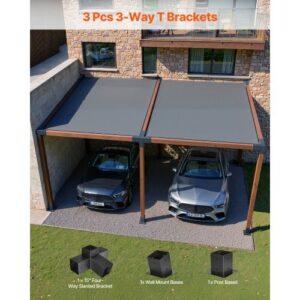 Pergola Kit, 4x4 Inch 4-Way Slanted Bracket for 3.5x3.5 Inch Wood Beams in Actual Size, Carbon Steel Pergola Bracket with Post Base and Wall Mount Base, for Outdoor Pergolas, Gazebos, Sheds