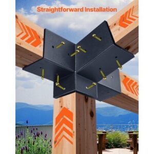 Pergola Kit, 4x4 Inch 4-Way Slanted Bracket for 3.5x3.5 Inch Wood Beams in Actual Size, Carbon Steel Pergola Bracket with Post Base and Wall Mount Base, for Outdoor Pergolas, Gazebos, Sheds