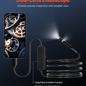 Endoscope Camera with Light, Dual Lens Borescope for Android & IOS, 1920P HD Inspection Camera with 8 + 1 LED Lights, 2X Zoom, 10FT Snake Cable, IP67 Waterproof Snake Camera for Auto, Plumbing