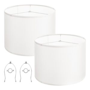 Drum Lamp Shade 2 Set, 16 in Top x 16 in Bottom x 12 in High, Large Lampshade with Harp, Replacement Lamp Shade for Table Lamps Floor Lamps Pendant Lights, Easy Assembly Required (Off-white)